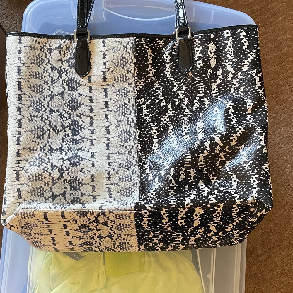 Coach Black and Cream Snakeskin Tote - Picture 5 of 11